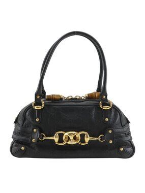 Gucci Guccissima Horsebit Bamboo Out of Print Embossed Leather Gold Handbag